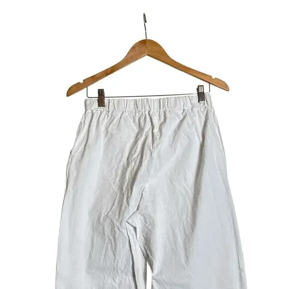 Women's High Waisted 100% Cotton Pull On Pants Elastic Waist Size S White - Picture 6 of 7
